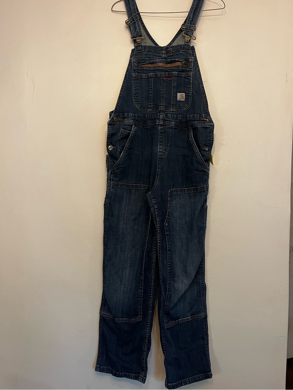 Carhartt Womens XS Denim Bib Overalls Double Knee Workwear Medium Wash 102443